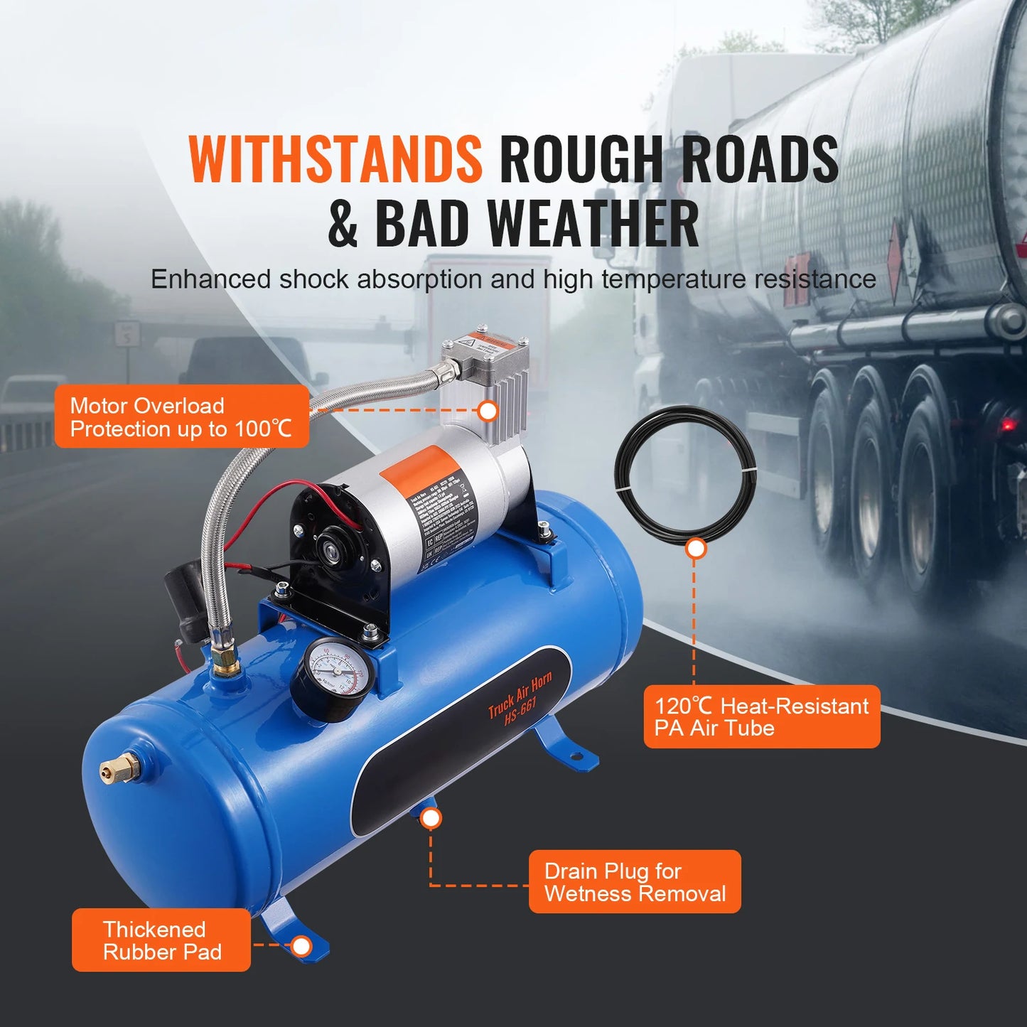 SucceBuy 12 V Air Compressor with Tank 1.6 Gallon/6L 120 psi Onboard Air Compressor System for Train Air Horns Inflating Tires