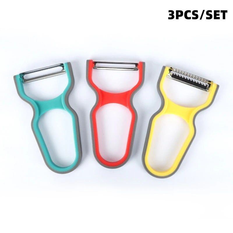 3Pcs Stainless Steel Multi-Function Potato Peeler Fruit Vegetable Chopper Mini Spud Slicer Grater Set Random Color Kitchen Tools
