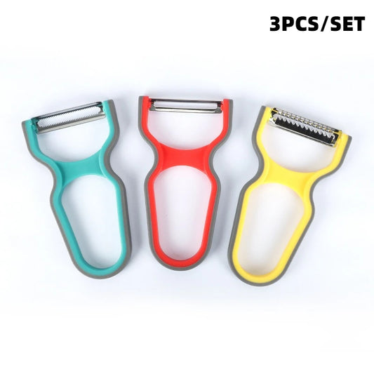3Pcs Stainless Steel Multi-Function Potato Peeler Fruit Vegetable Chopper Mini Spud Slicer Grater Set Random Color Kitchen Tools