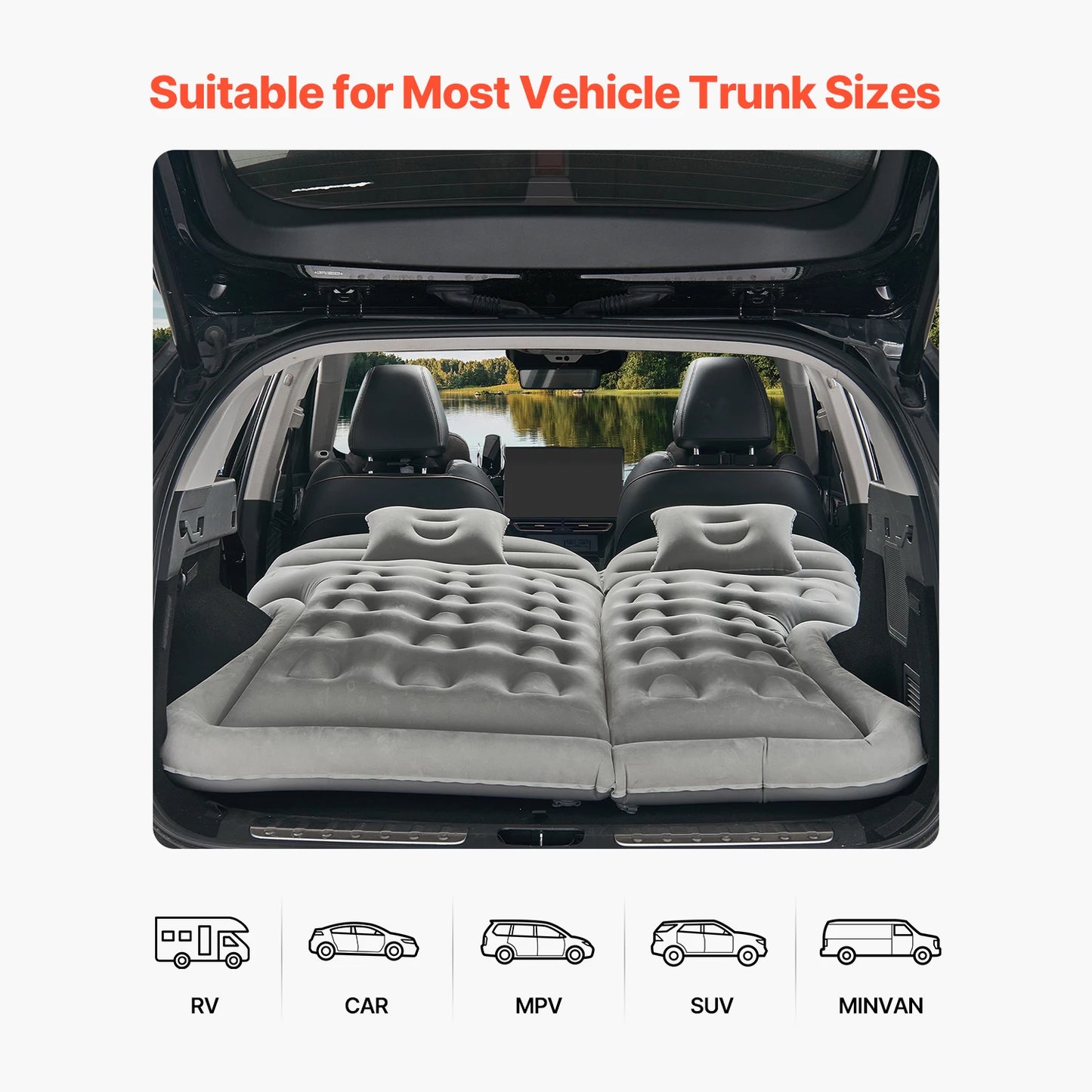 SucceBuy Car Air Mattress, Inflatable Car Camping Mattress, Flocking Thickened Travel Beds with Air Pump Fits Most MPV Sedan SUV