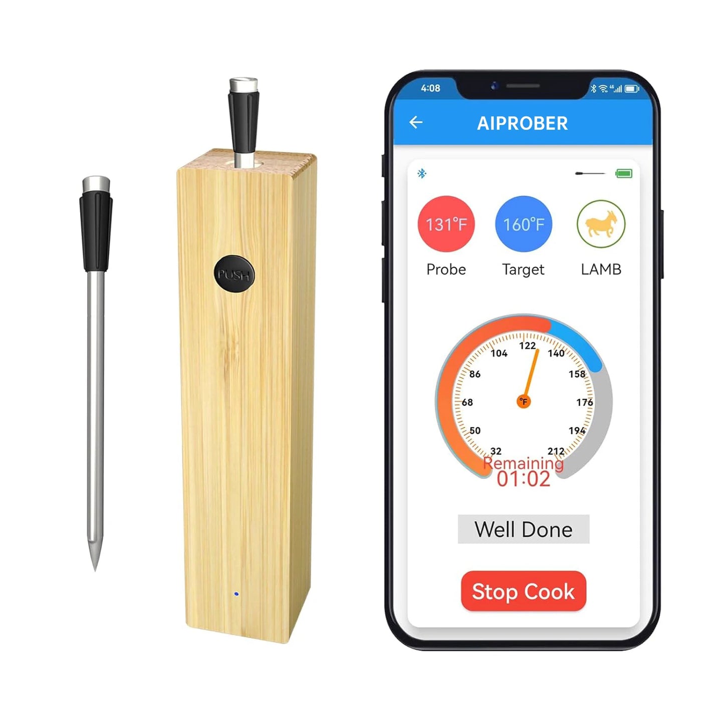 Searke Wireless Bluetooth Meat Thermometer IP67 Waterproof Probes APP 500m Distance Rechargeable for Grilling Smoker BBQ Oven