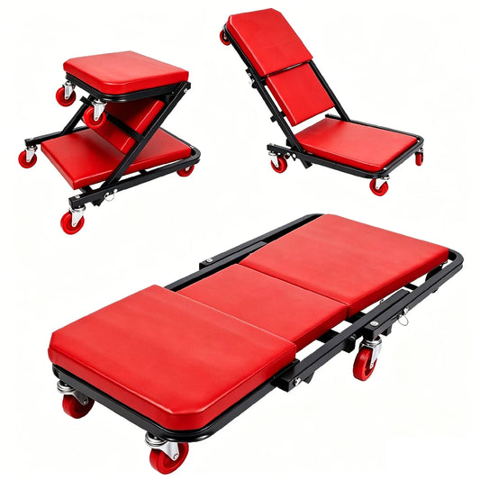 Folding Z-Creeper 2-in-1 Mechanic Stool, 36" Rolling Garage Chair & 6 Casters,300LBS Auto Repair Creeper for Shop,Lay Downor Sit