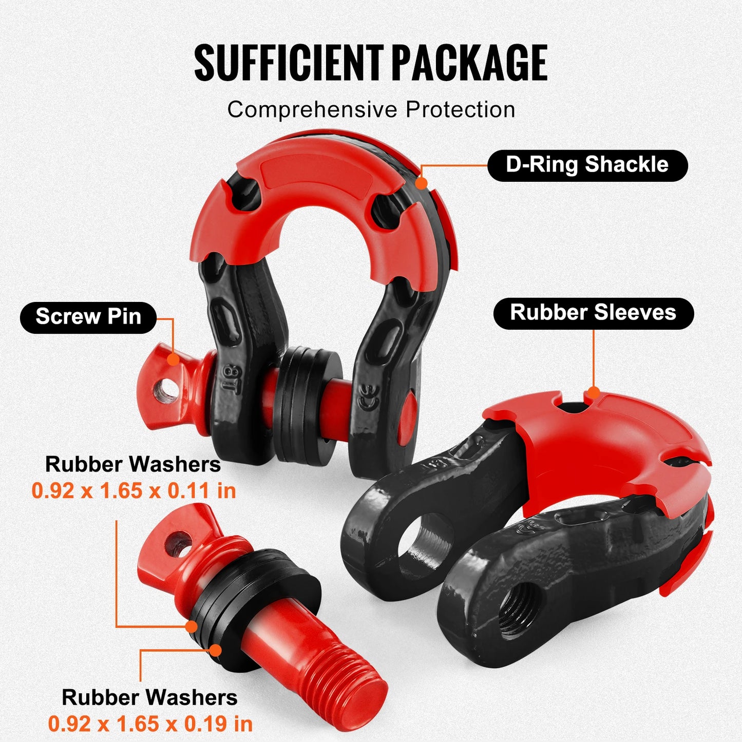 SucceBuy 2pcs 3/4" D-Ring Shackle U-Hook Loop Shackles with 7/8"Screw Pin Isolators & Washers for Jeep Off Road Vehicle Recovery