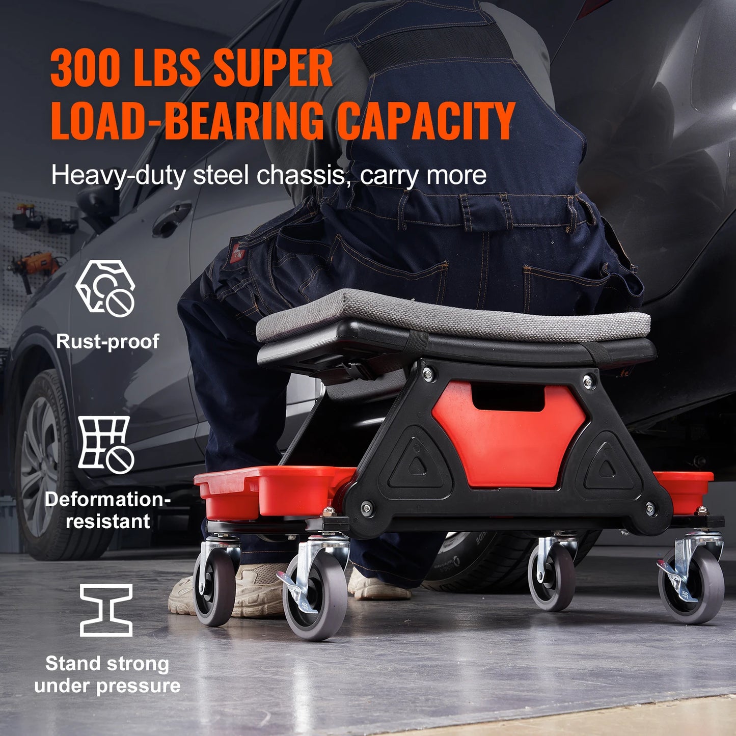 SucceBuy Rolling Mechanic Seat 300LBS with Wheel Tool Tray Drawer Heavy Duty Roller Creeper Seat for Home Garage DIY Automotive