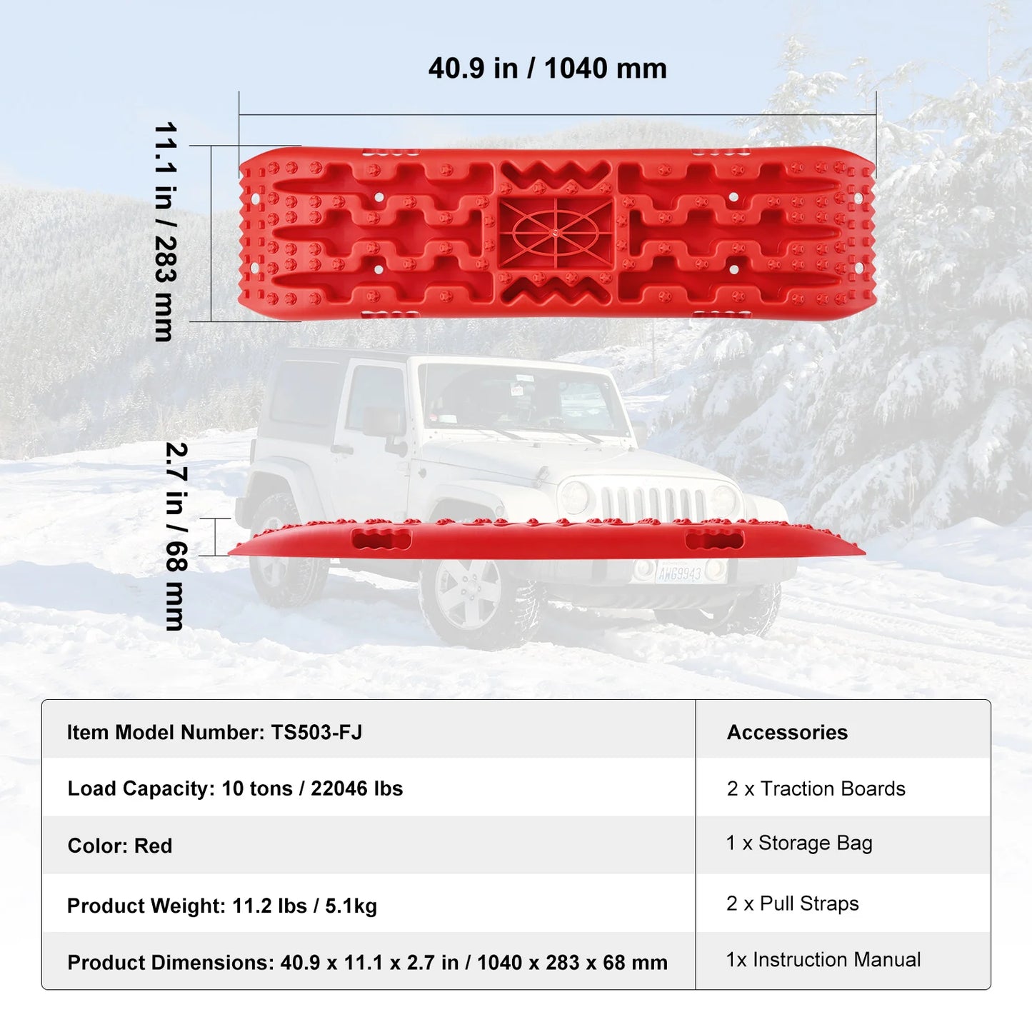 SucceBuy 10TON Traction Boards with PP Recovery Boards for Off-road Vehicles/Cars/Pickups/SUVs/RVs Pair Tire Traction Mats