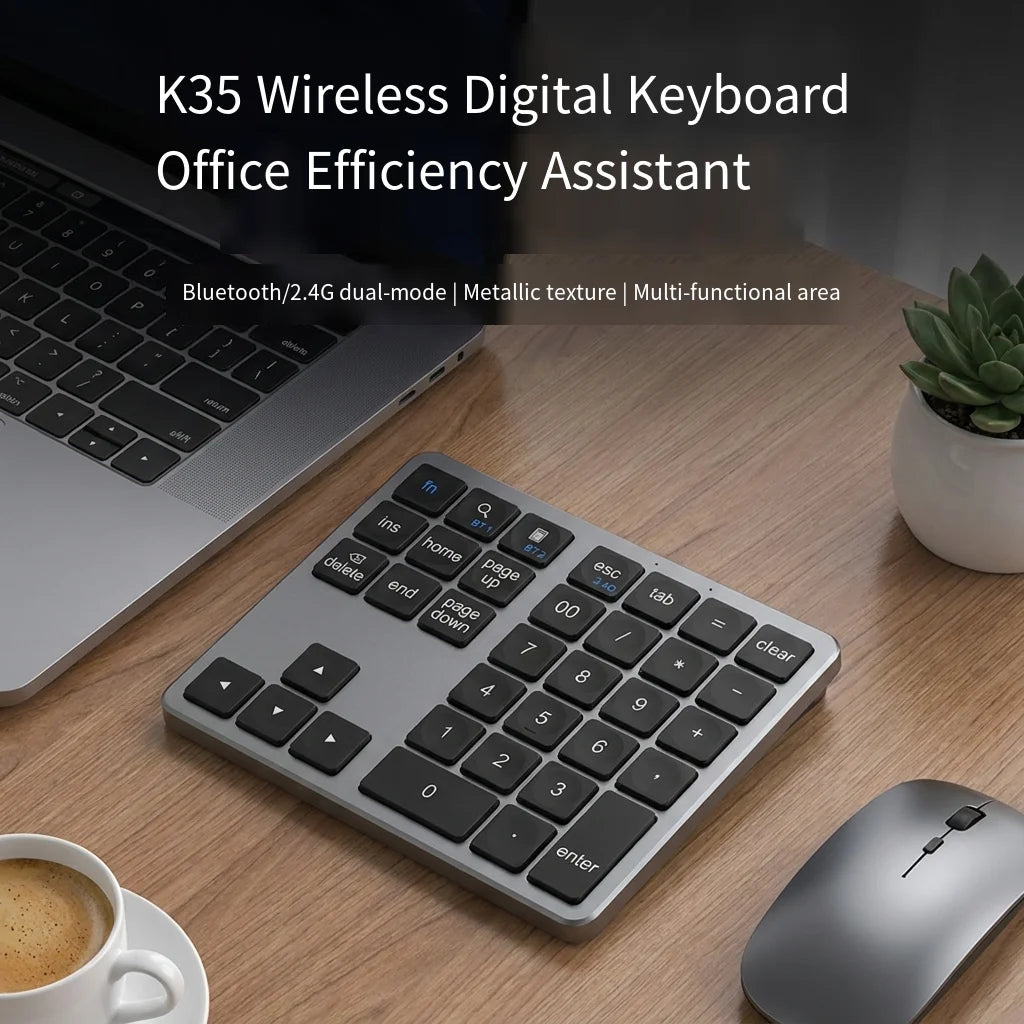 Wireless Numeric Keypad K35, 2.4Ghz & Bluetooth Dual Mode USB-C Rechargeable Numpad for Windows Android iOS