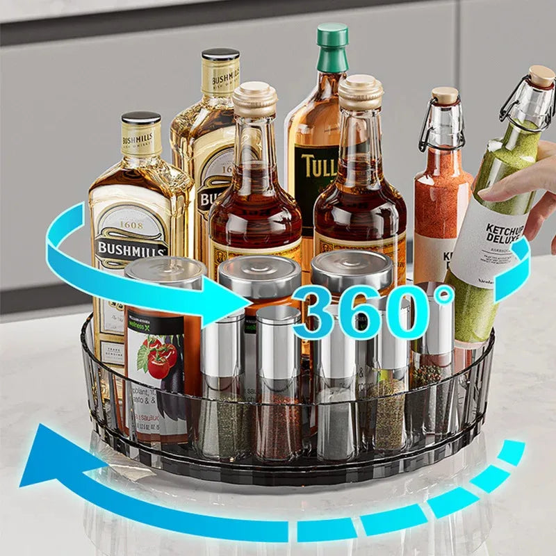 1pc Rotating Tray Spice Rack Pantry Cabinet Turntable With Base Storage Bin Kitchen Organizer For Seasoning Cosmetic Storage Box