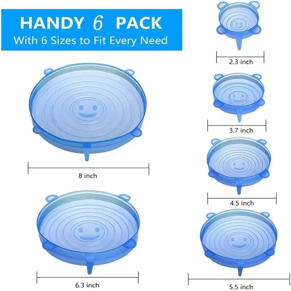 6PCS New Reusable Fresh-keeping Cover Kitchen Gadgets Non-slip Silicone Lids Stretch Bowl Cap