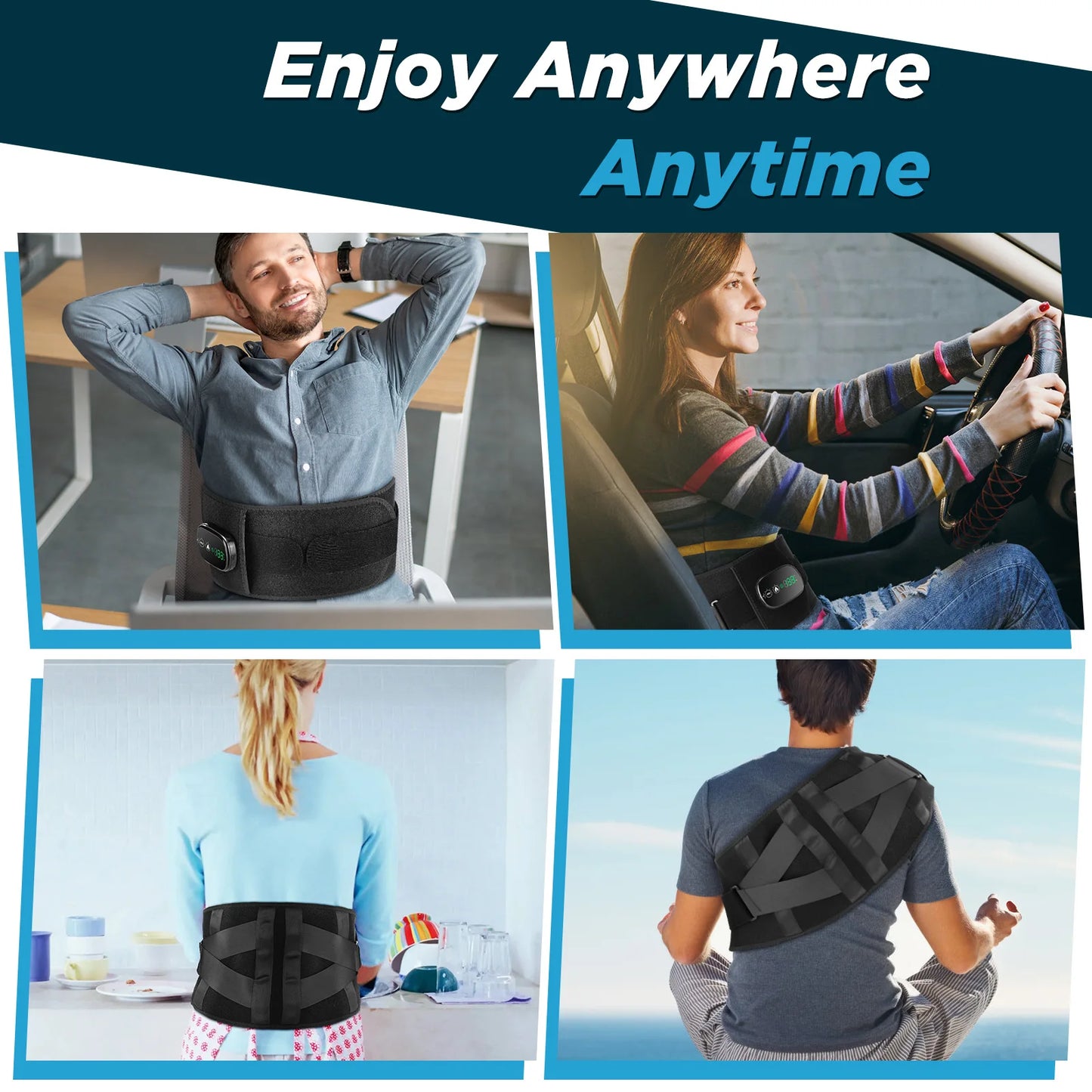 Cordless Heated Vibration Massage Belt Infrared Waist Massager Lumbar Support Decompression Back Brace Muscle Relax Relieve Pain