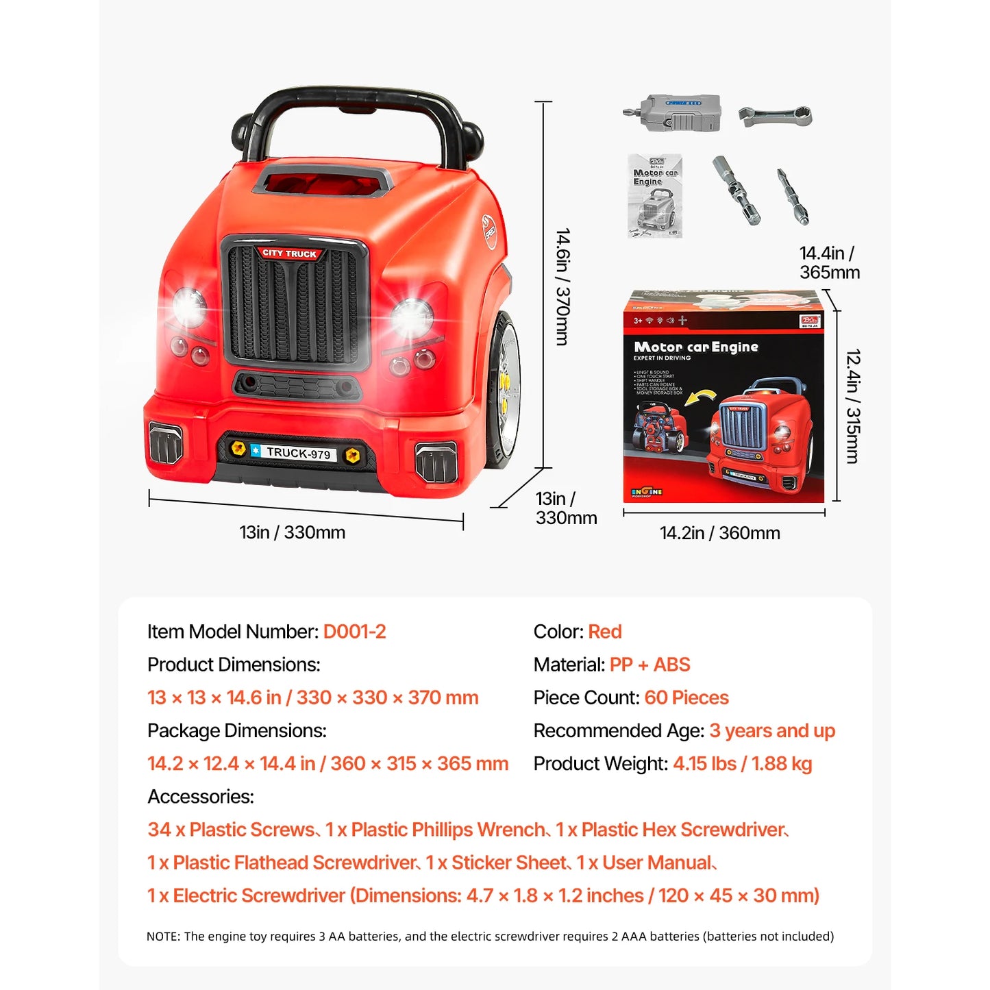 SucceBuy 60 Pcs Kids Mechanic Car Repair Set with Removable Parts & Horn Workshop Set Engine Toy for Toddler Children Gifts
