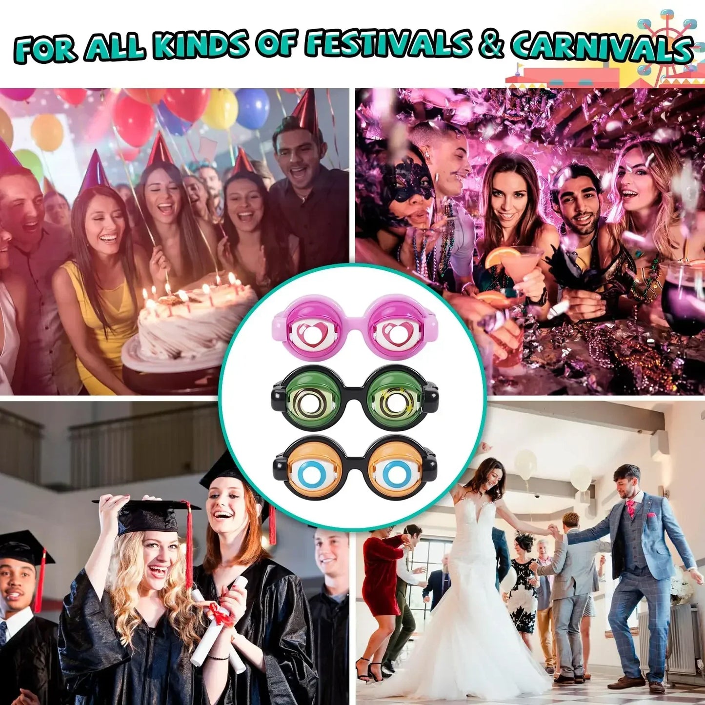 Funny Prank Glasses Novelty Creative Toy Crazy Eyes Blink Big Eye Makeup Party Cosplay Dress up Game Kid Girl Boy Gift Toy