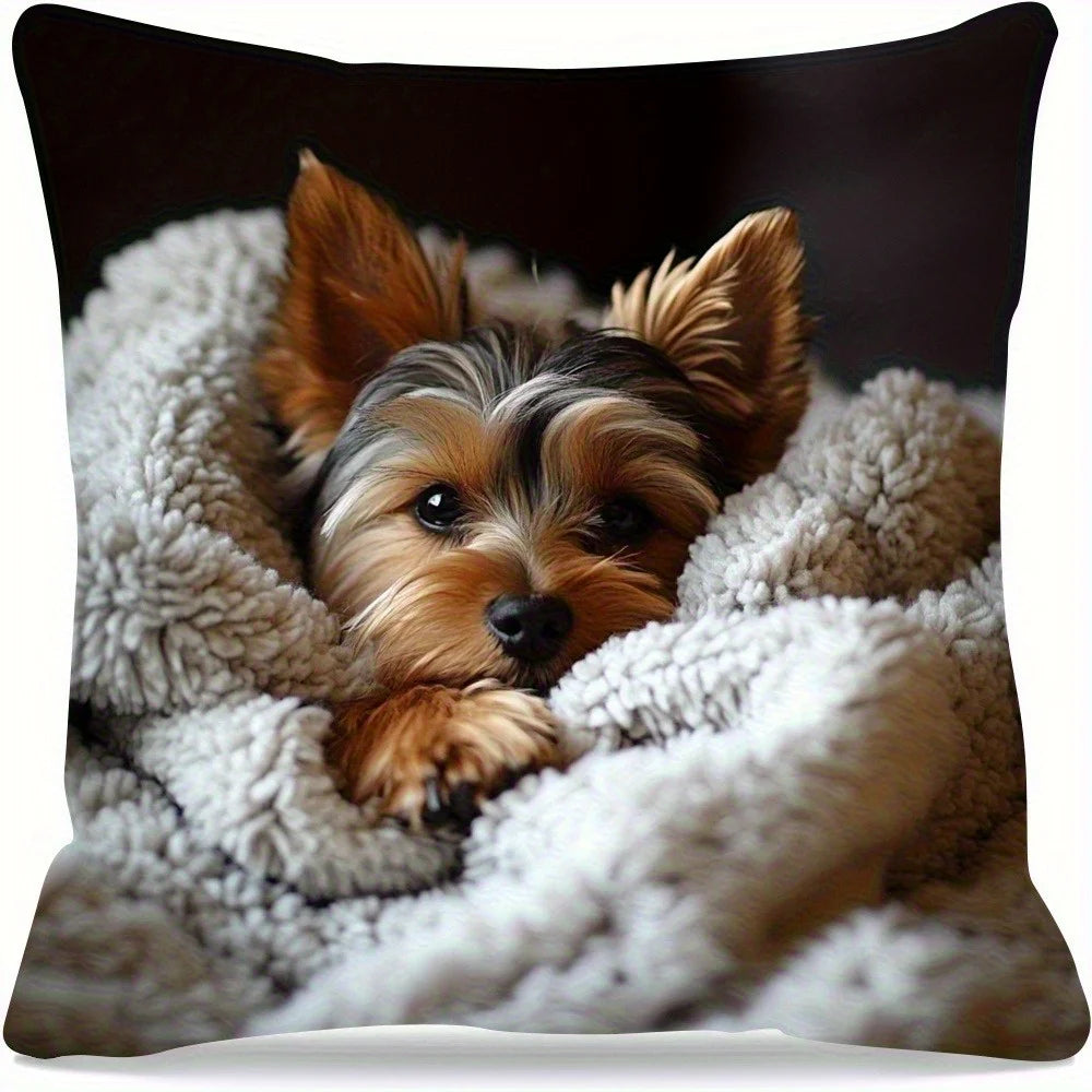 Yorkshire Terrier Fleece Pillowcase - Cozy Blanket Design, Perfect for Sofa, Bed, or Car Decor, No Filler, Contemporary Style
