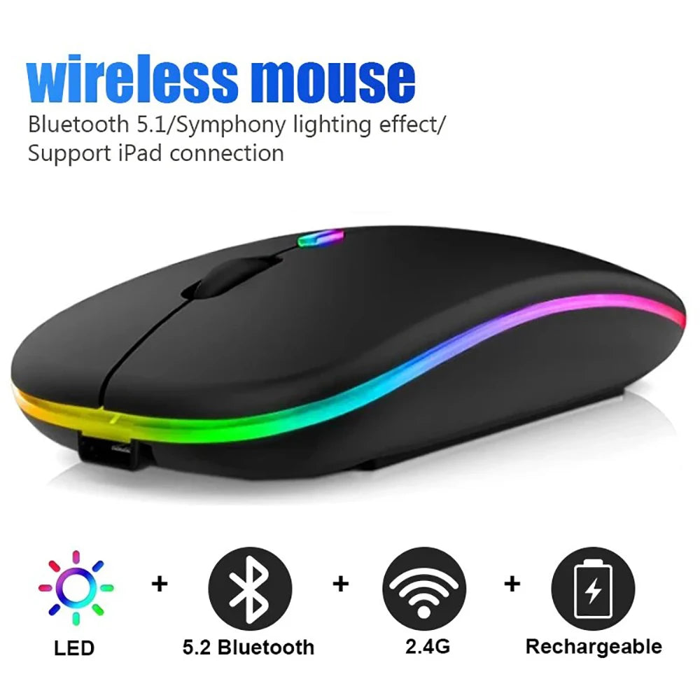 Bluetooth 2.4G USB Wireless Mouse Ergonomic Silent Gaming Mouse Portable Rechargeable RGB Backlight Mouse For Computer Laptop PC