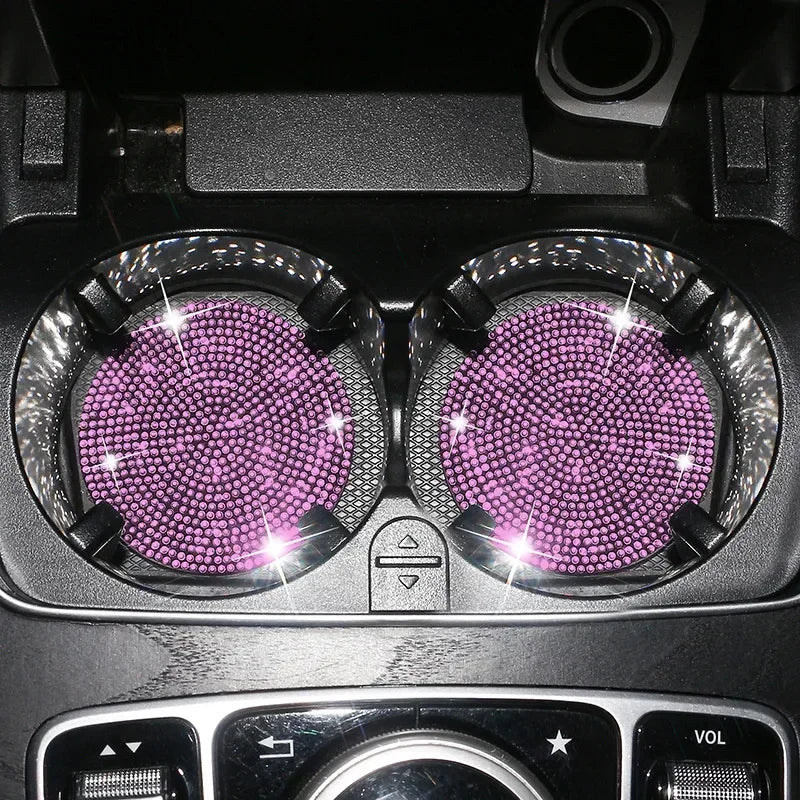 2pcs Bling Creative Auto Car Accessories For Woman Rhinestone Anti Slip Universal Cup Holder Diamond Car Coaster