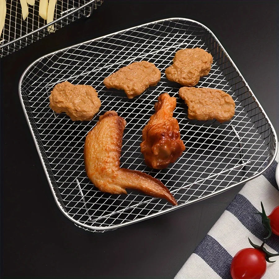 1/3Layer Stainless Steel Air Fryer Accessories Stackable BBQ Grill Rack Food Frying Basket Multipurpose for Baking Cooking Tool