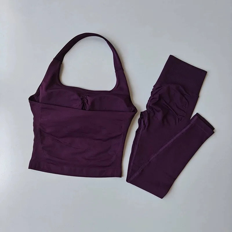 2 Piece Sports Gym Set Strappy Bra Yoga Underwear Short Sport Leggings Bicycle Running Sportswear Woman Seamless Yoga Set