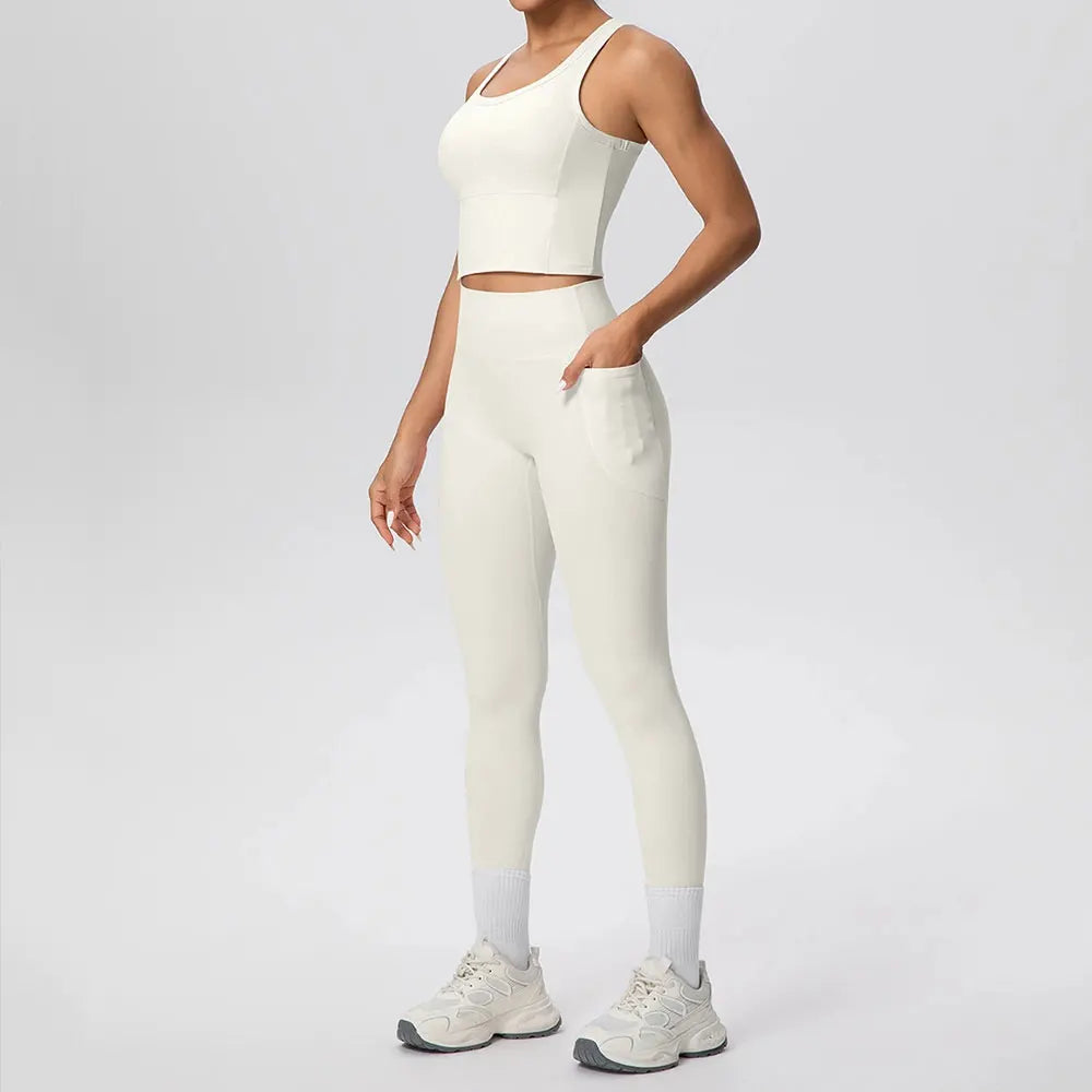 2PCS Yoga Suit Sports Set Women's Push Up Tracksuits Fitness Sports Bra Running Leggings With Pockets Workout Clothes Sportswear