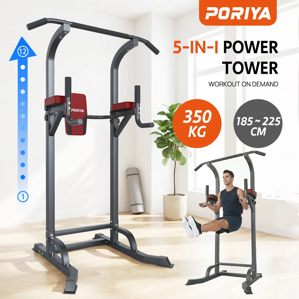PORIYA Foldable Power Tower Chin Up Station Push Pull Up Bar Knee Raise Weight Dip Gym