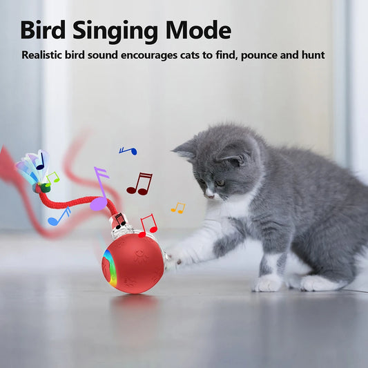 Cat Interactive Ball Toys W/Fake Tail Rechargeable Smart Pet Electric Toy Anti-Depression Automatic Rolling Ball for Indoor Cats