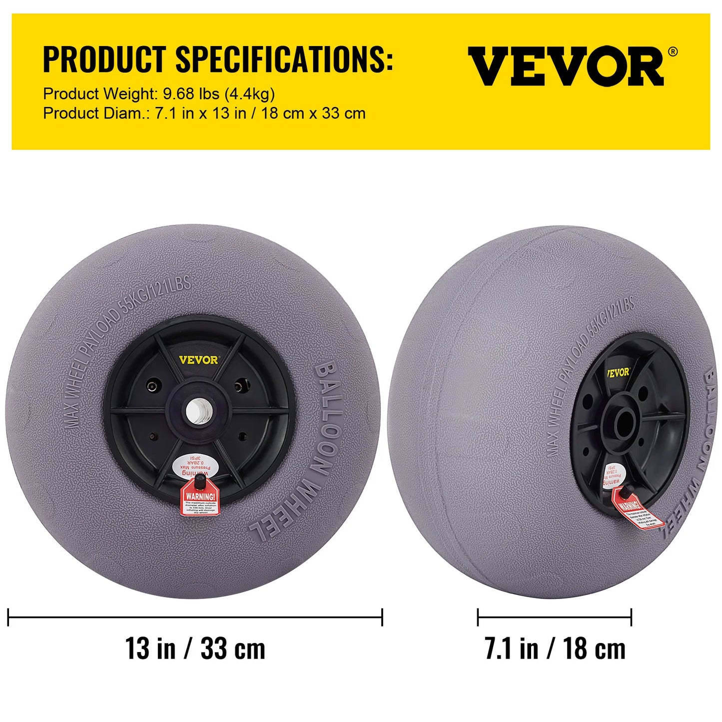 SucceBuy Beach Balloon Wheels 9/13/15.7" Replacement Sand Tires TPU Cart Tires for Kayak Dolly Canoe&Buggy w/ Free Air Pump 2Pcs