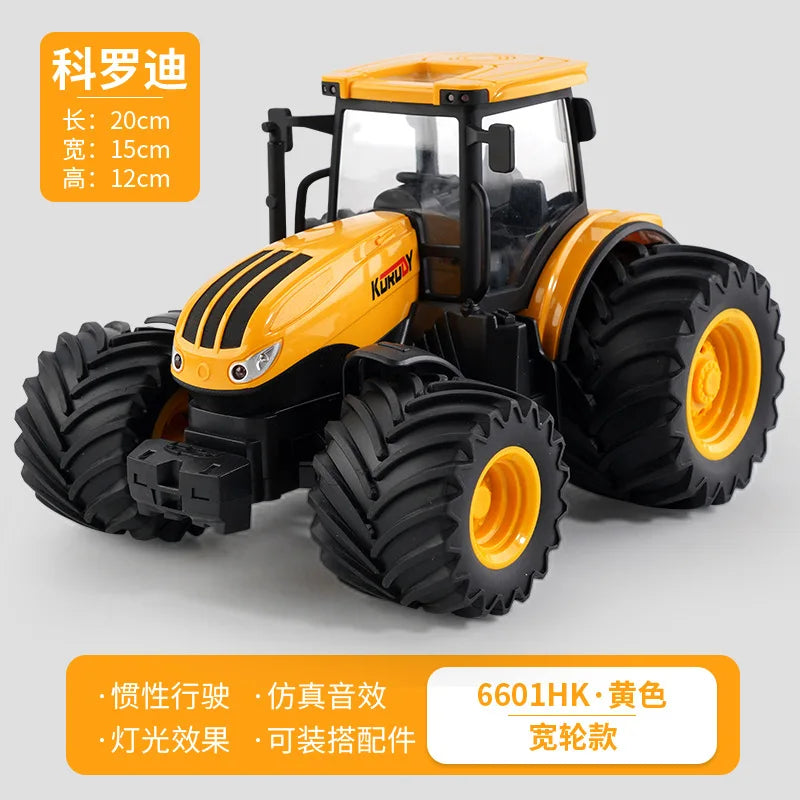 1:24 Scale Remote-Controlled Tractor Toy Alloy Electric Farm Truck with Headlights RC Car Set for Kids Birthday Christmas Gifts