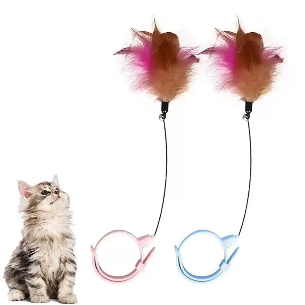 Interactive Cat Collar Toy Teasing Wand with Colorful Feathers and Bell Adjustable Design Self Playing Toy Pet Cat Teaser Wand