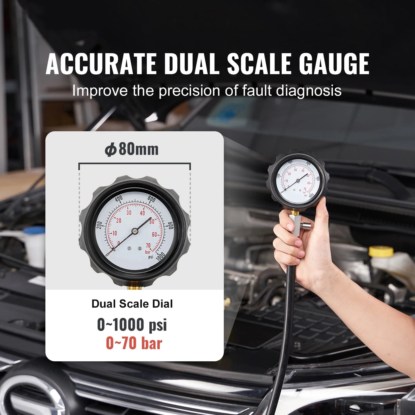SucceBuy Diesel Engine Compression Tester 18pcs Cylinder Pressure Test Tool Kit Diesel Injector Tester Check Cylinder For Truck