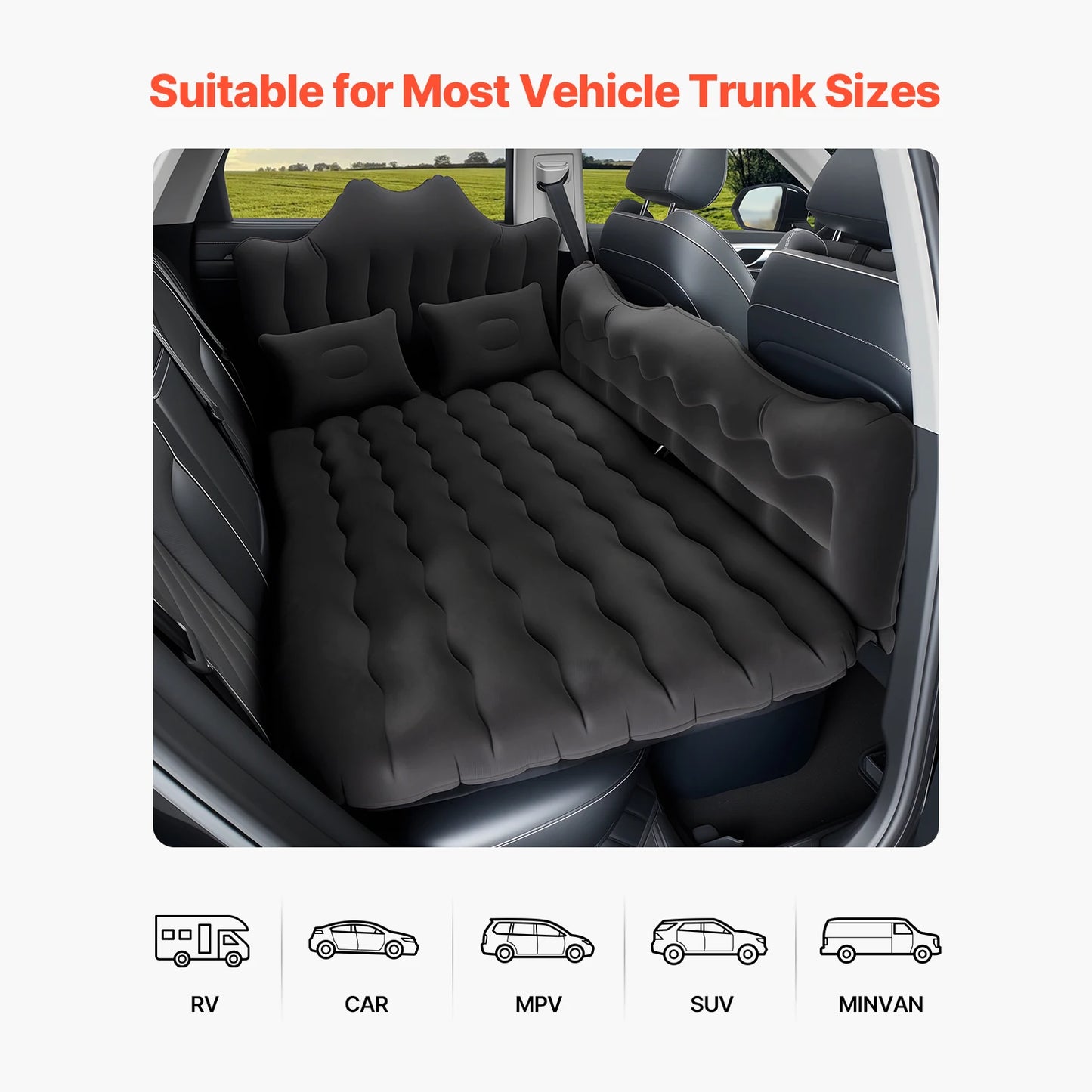 SucceBuy Car Air Mattress Inflatable Back Seat Car Camping Mattress Portable Sleeping Pad with Air Pump Fits Most SUV MPV Sedan