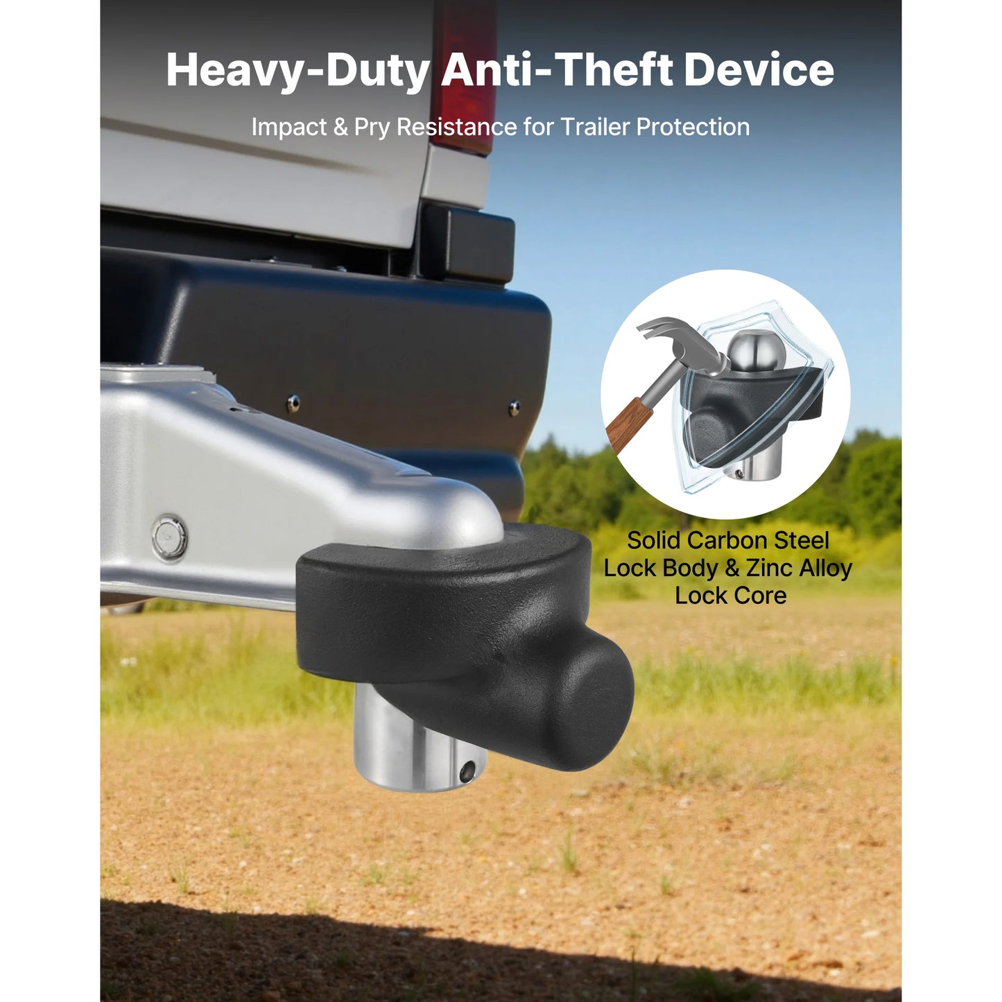 SucceBuy Trailer Hitch Lock Fits 2-5/16in Anti-Theft Trailer Ball Lock with Prying Impact Resistant for RVs Off-Road Vehicles