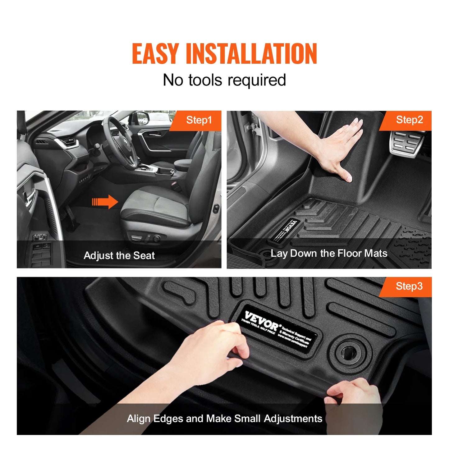 SucceBuy Automotive Floor Mats, Fits for Toyota RAV4 (Not for Hybrid or Prime) 2019-2024, 3 pcs Front and 2nd Row Liners for SUV