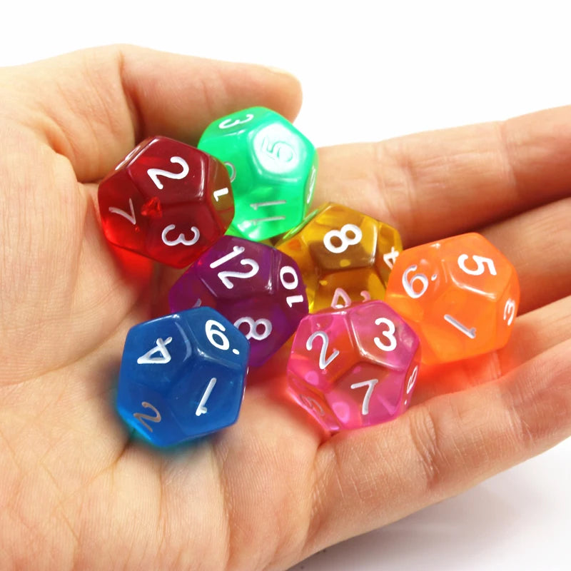 10pcs/set Polyhedral 12 Sided Dice Transparent D12 Dice for DND TRPG Table Game Entertainment Supplies