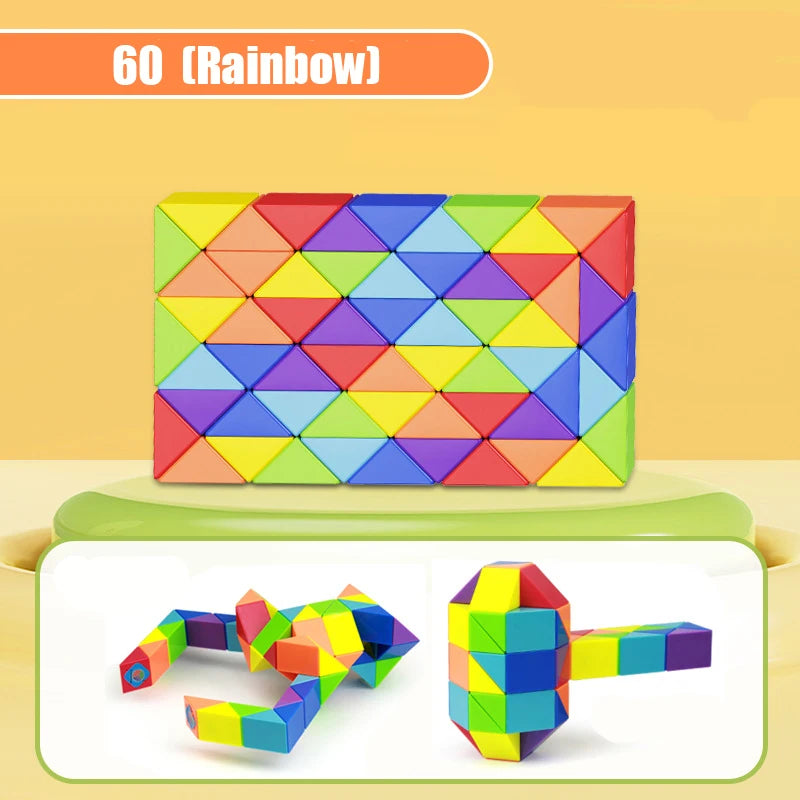24-72 Segments Magic Rule Snake Multi-color 3D Puzzle Fidget Toys Decompression Transformable Cubes Educational Toys