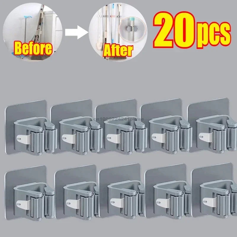 Household Bathroom Non Perforated Mop Holder, Broom Holder, and Card Holder Self-adhesive Mop Holder Kitchen Accessories
