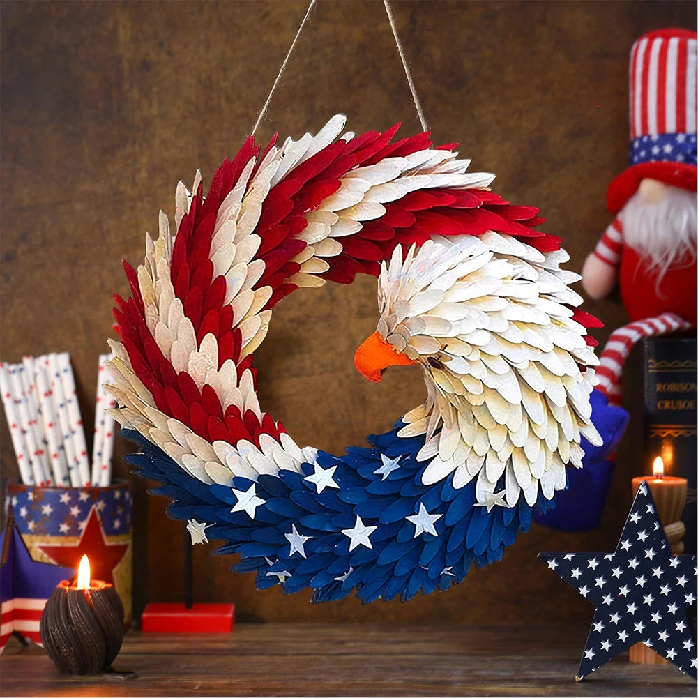 4th of July Wreath Patriotic American Wreath Festival Garland for Front Door Decorations