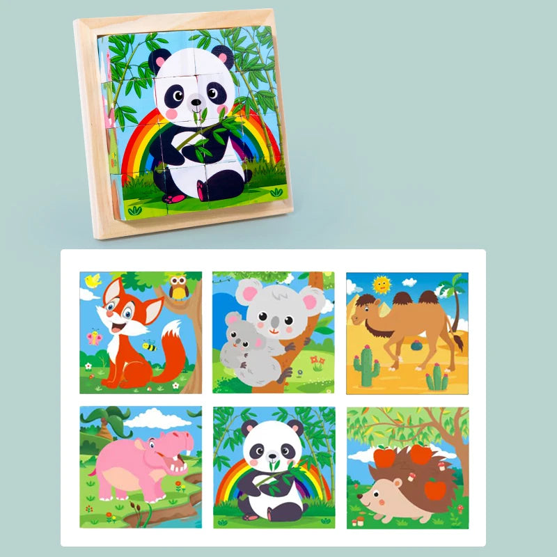 kindergarten Educational toy CRAFTS Cartoon Six Sided Wooden Puzzle Blocks Set Animal Matching Blocks Early education