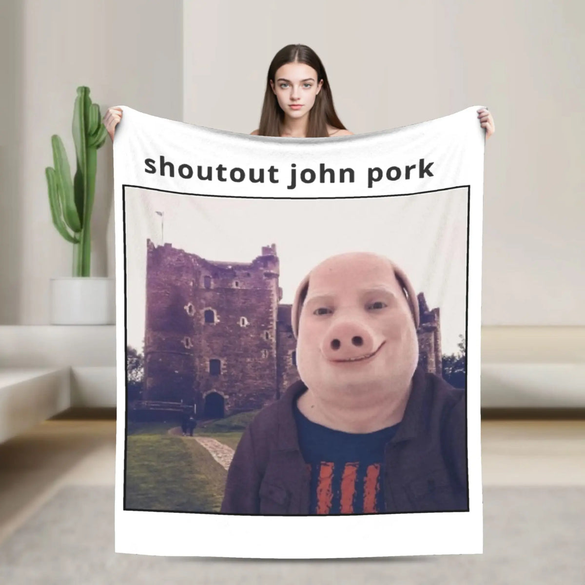 John Pork Funny Humorous Design Cozy Blanket  Soft Warm Print Multi Purpose All Season Use Best Gift For Comedy Lovers