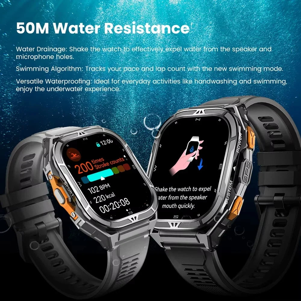 2026 New GPS Smart Watch Men 1.96-inch HD AMOLED Screen Compass Bluetooth Call 5ATM Waterproof Sport Smart Watch for Android iOS