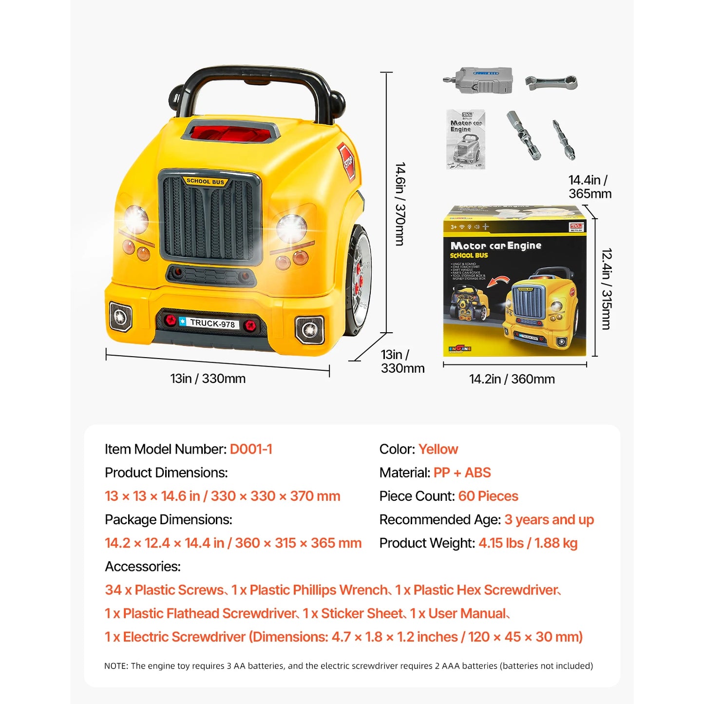SucceBuy 60 Pcs Kids Mechanic Car Repair Set with Removable Parts & Horn Workshop Set Engine Toy for Toddler Children Gifts