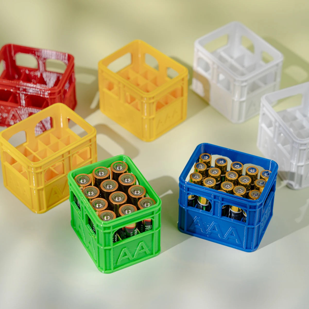 3D printed beer crate style stackable battery storage box, AA and AAA sizes, 18650 21700 9V.