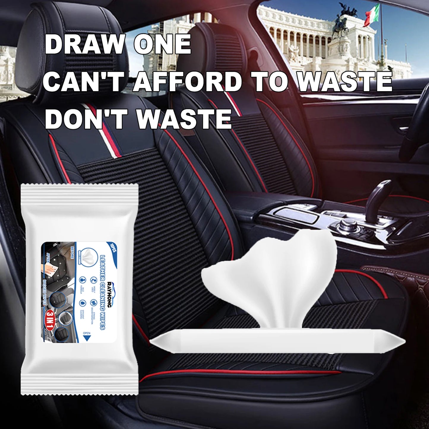 Rayhong 3in1 Interior Car Cleaning Wipes for Dashboard Cleaner Plastic Steering Wheel Screen Quick Detailer Auto Interior 10PCS