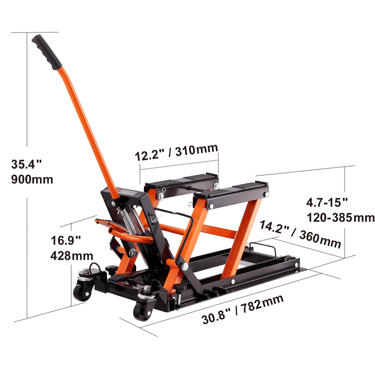 SucceBuy Motorcycle Lift 350/1100/1500 LBS Capacity Motorcycle Scissor Lift Jack with Wide Deck&Safety Pin to Bikes Motorcycles