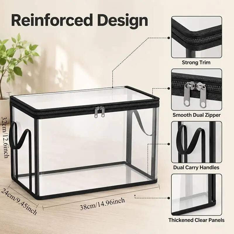 Foldable Storage Bins 3 Pack Large Clear Heavy Duty Boxes with Lids Collapsible Clothes Blanket Organizer for Closet Bedroom