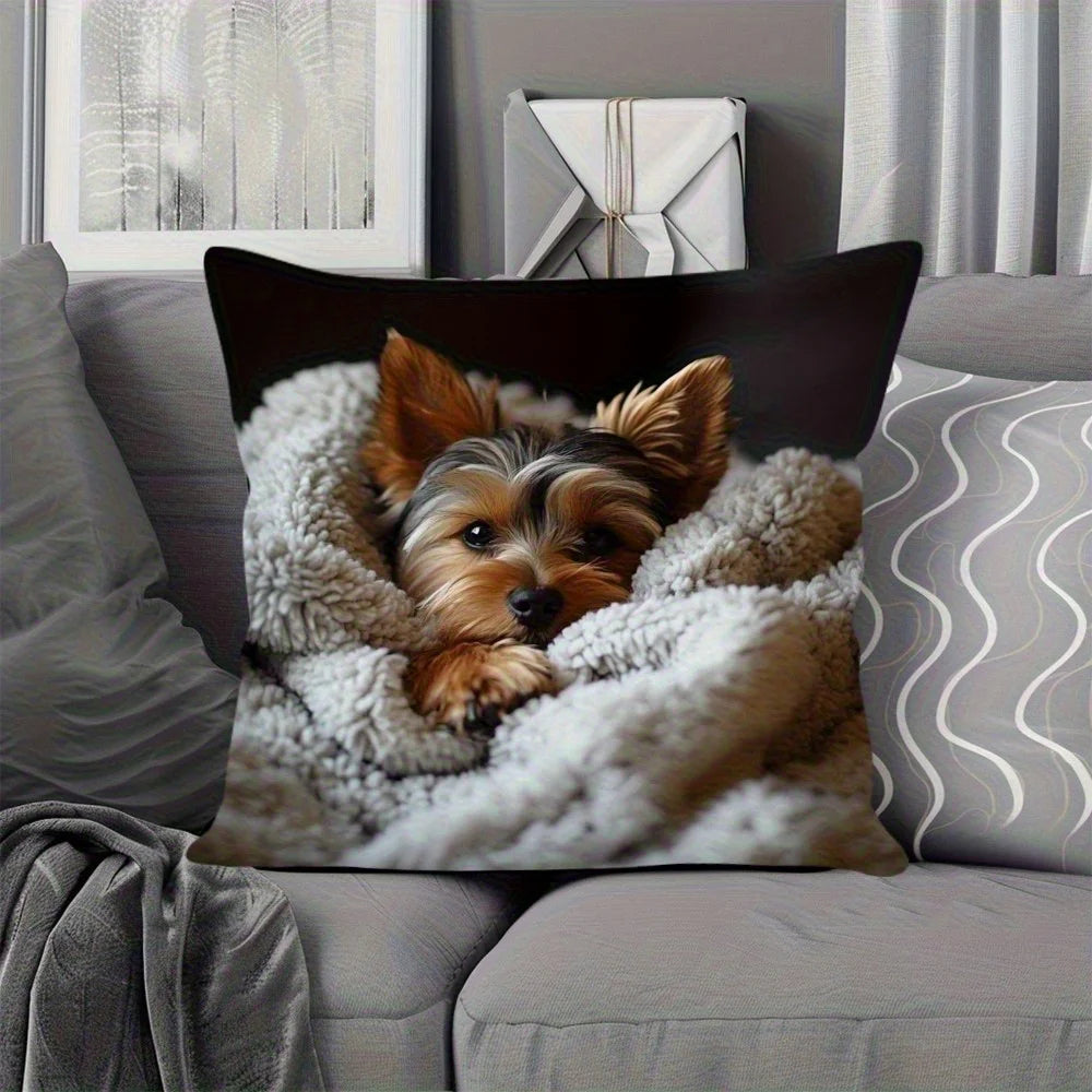Yorkshire Terrier Fleece Pillowcase - Cozy Blanket Design, Perfect for Sofa, Bed, or Car Decor, No Filler, Contemporary Style