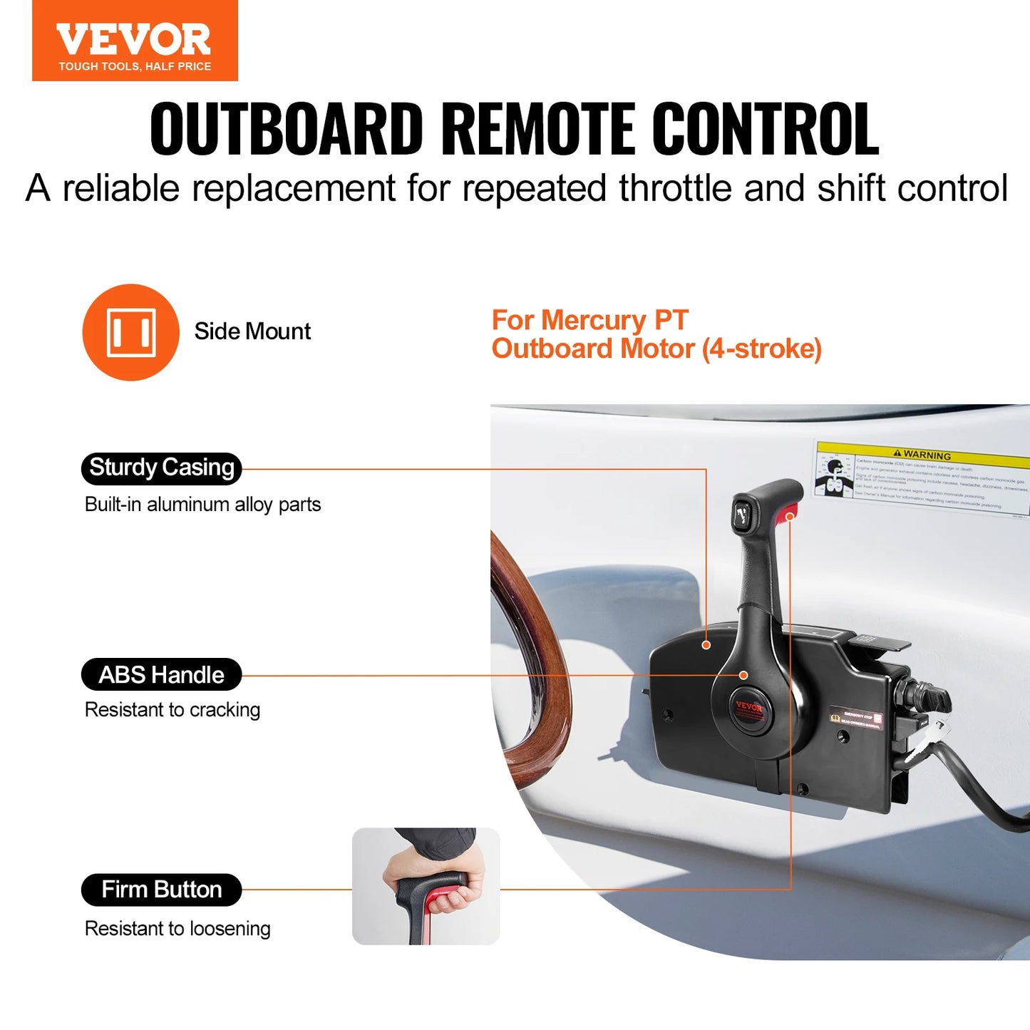 SucceBuy Boat Throttle Control Side Mounted Outboard Remote Box for Mercury PT 4Stroke Marine Power Trim Switch Harness Lanyard