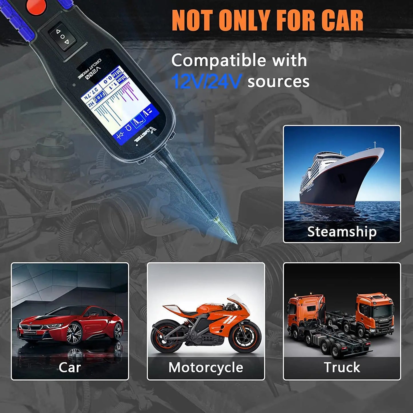 2026 VDIAGTOOL V200 Power Probe 12V/24V Automotive Car Circuit Tester AVOmeter Electrical System Diagnostic Tools 40FT Cable