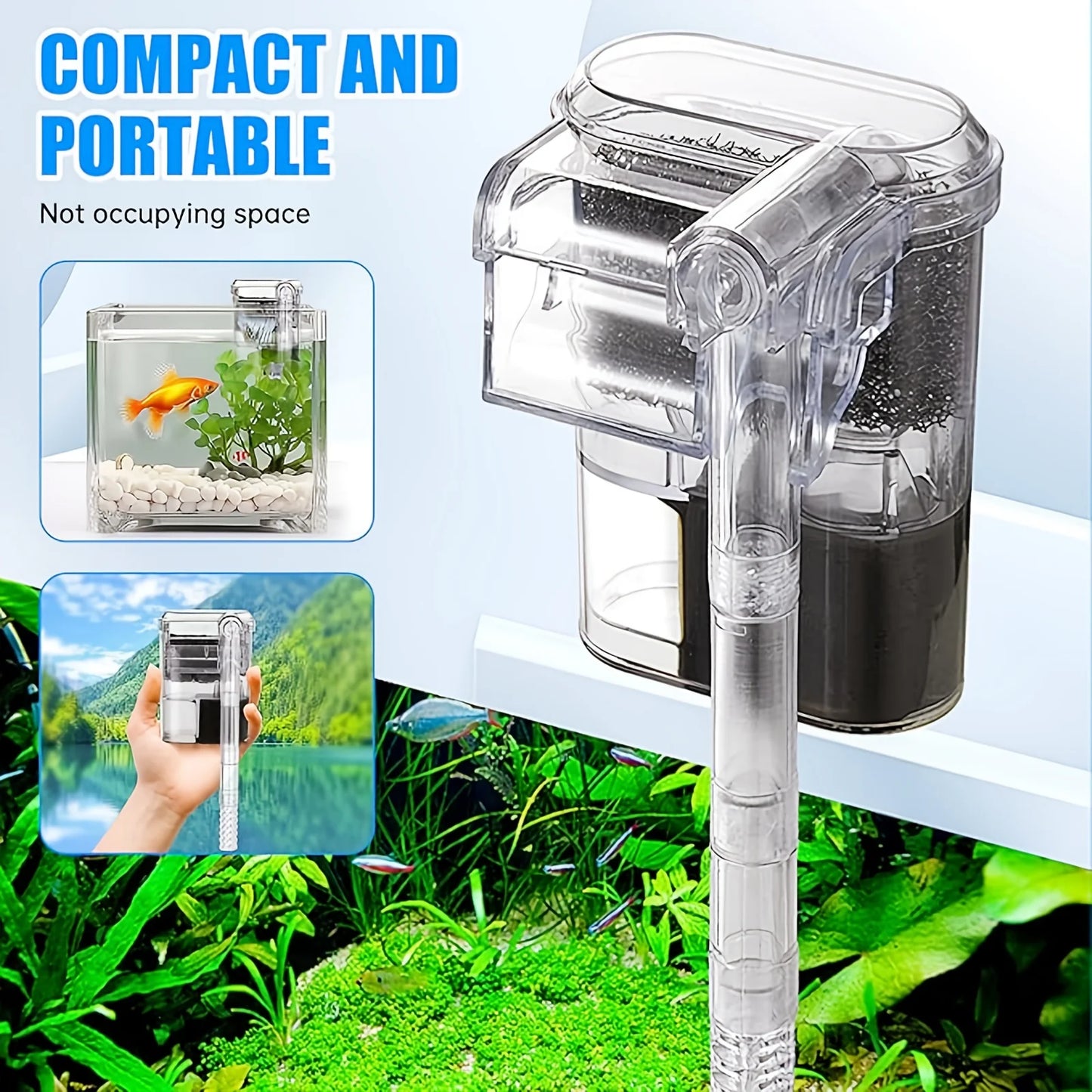 New Aquarium Hanging Filter Mini Filter Fish Tank USB power interface 2.5W Flow 250H/L Suitable for fish tanks below 30cm