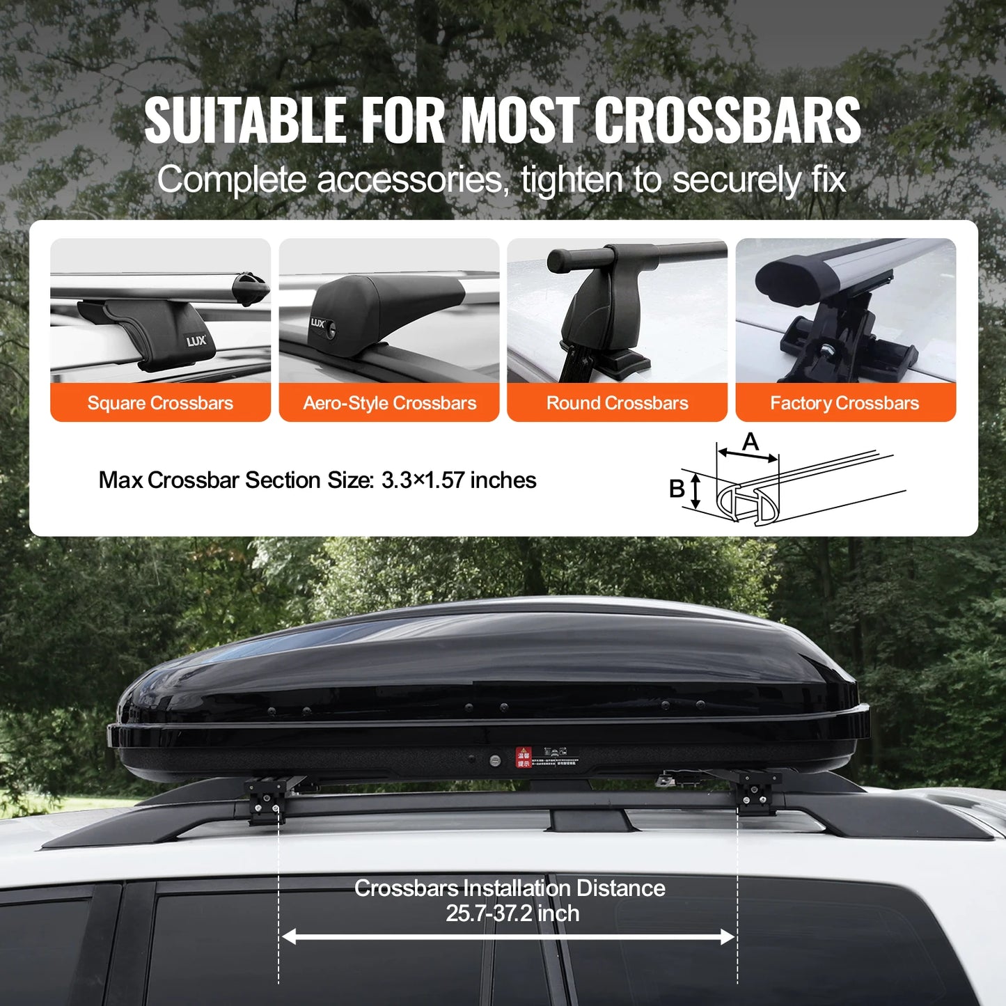 SucceBuy Rooftop Cargo Carrier Roof Cargo Box ABS Hard Shell Roof Box with Dual-Sided Opening&2 Reinforced Straps Aerodynamic