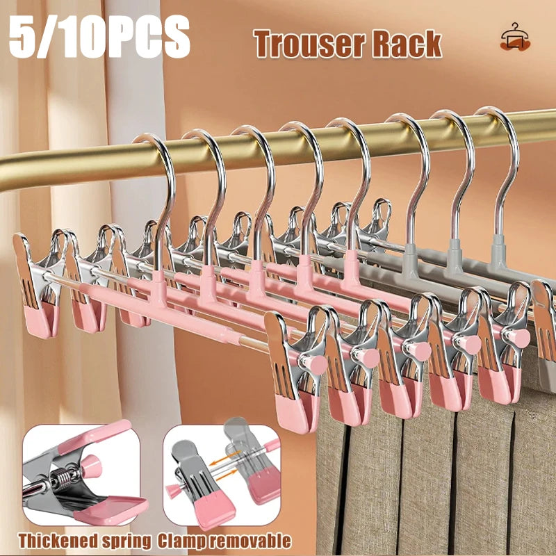 5/10PC Pants Hangers with Clips Multifunctional Adjustable Clip Clothes Rack Non-Slip Trousers Hanger for Jeans Closet Organizer
