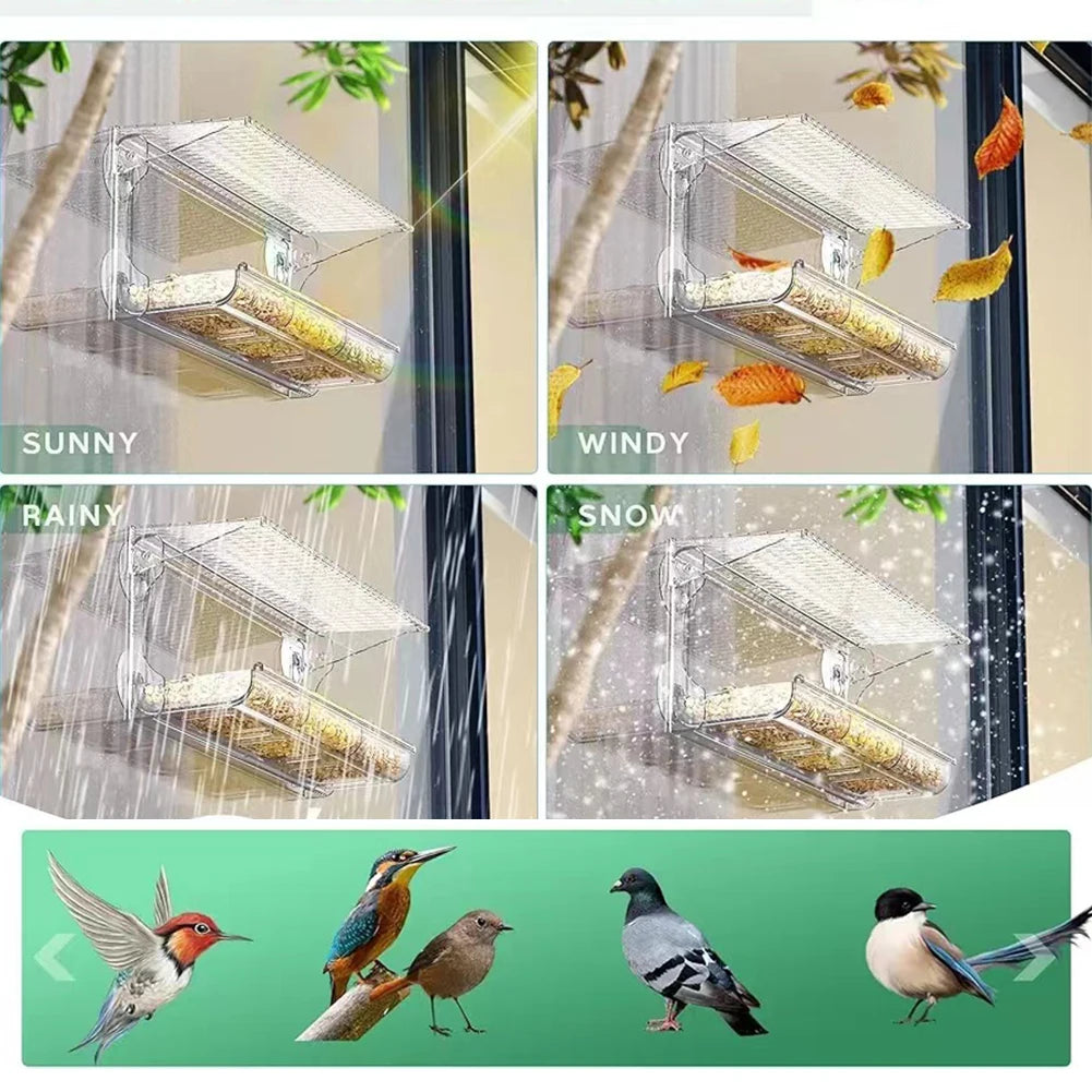 Window Mounted Feeder with Strong Suction Cups Transparent Bird Feeder Acrylic Hanging Birdhouse Feeder for Outside Garden Yard