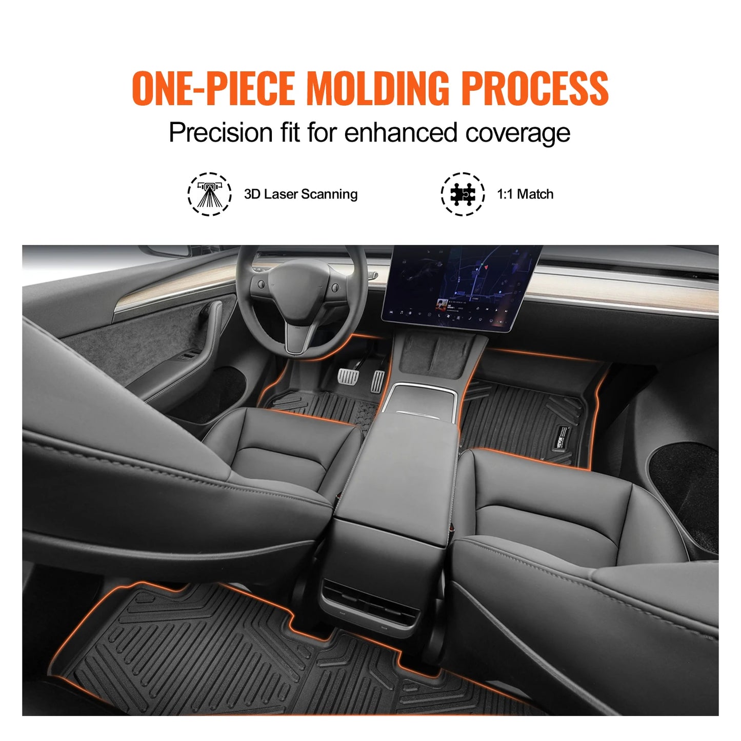 SucceBuy Automotive Floor Mats Fits for Tesla Model Y 2021-2024 3 pcs Front and 2nd Row Liners Secure Floor Liners for SUV Black